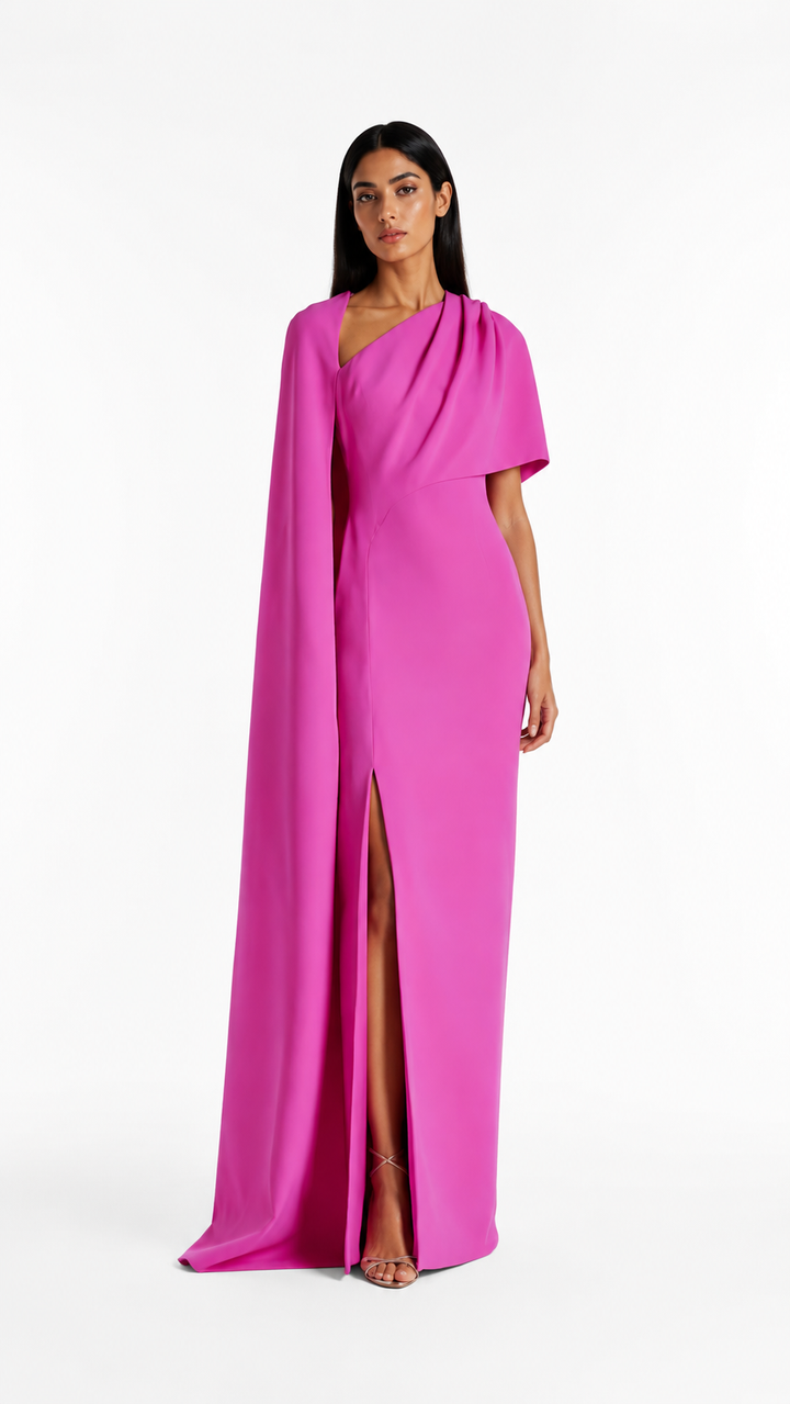 Fuchsia Draped Cape Maxi Dress – AMARA