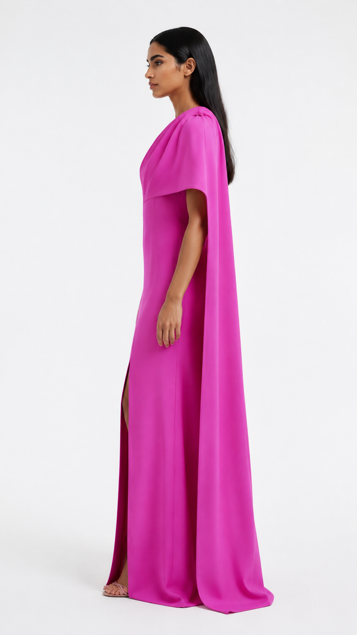 Fuchsia Draped Cape Maxi Dress – AMARA