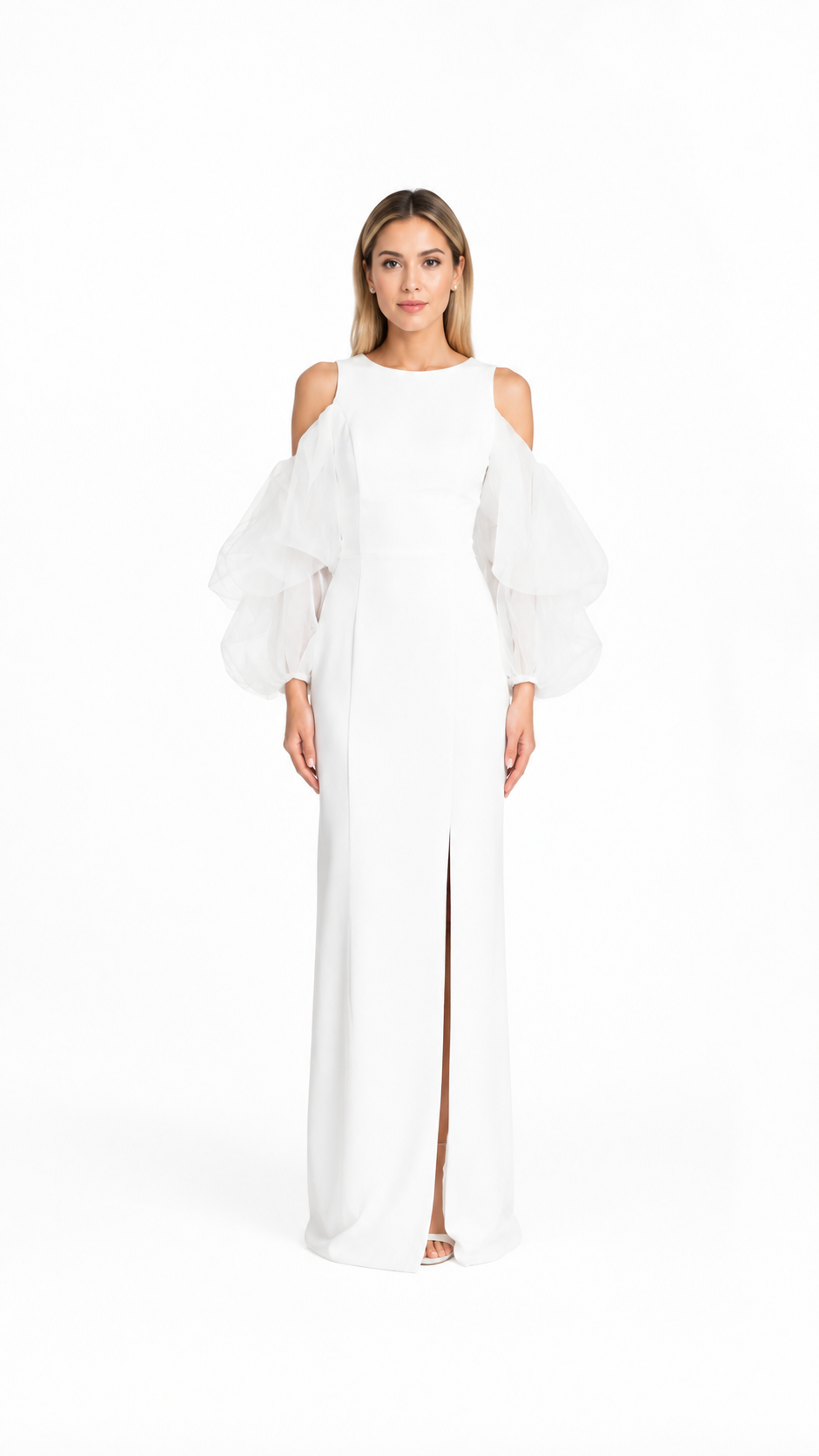 White Cold-Shoulder Statement Sleeve Maxi Dress – ELIORA