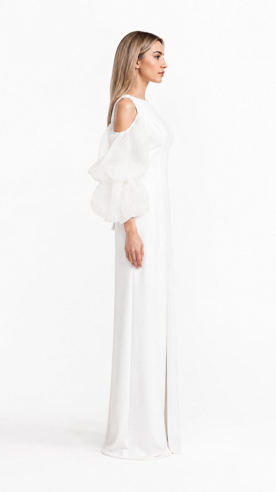 White Cold-Shoulder Statement Sleeve Maxi Dress – ELIORA