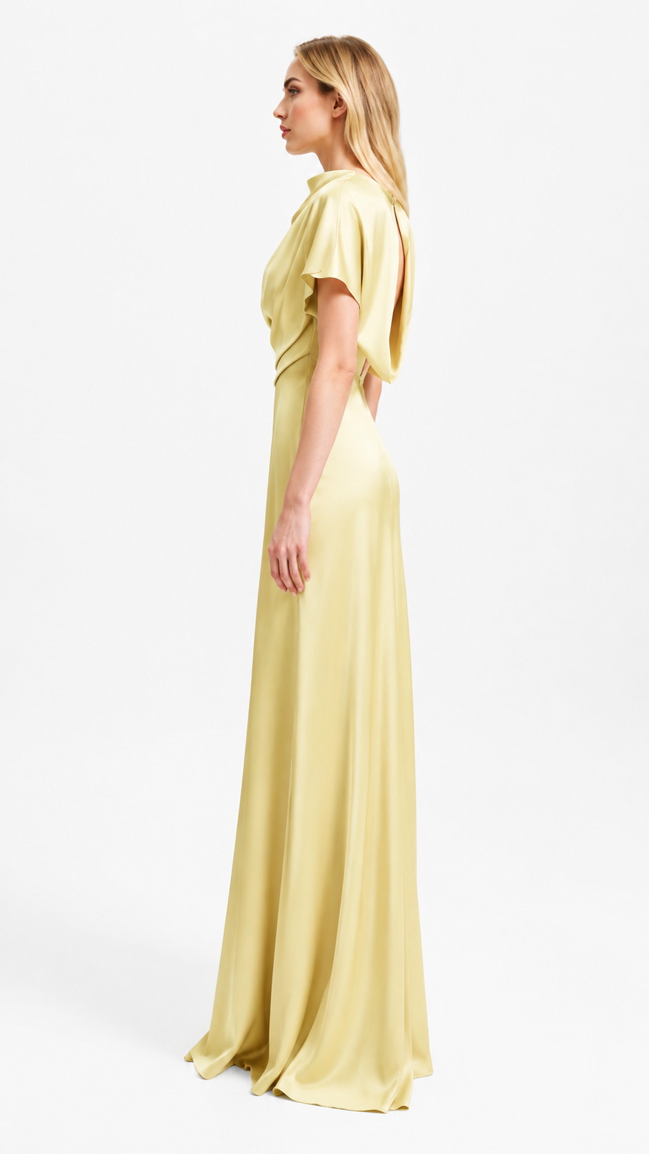 Champagne Draped Satin Maxi Dress – SERENA
