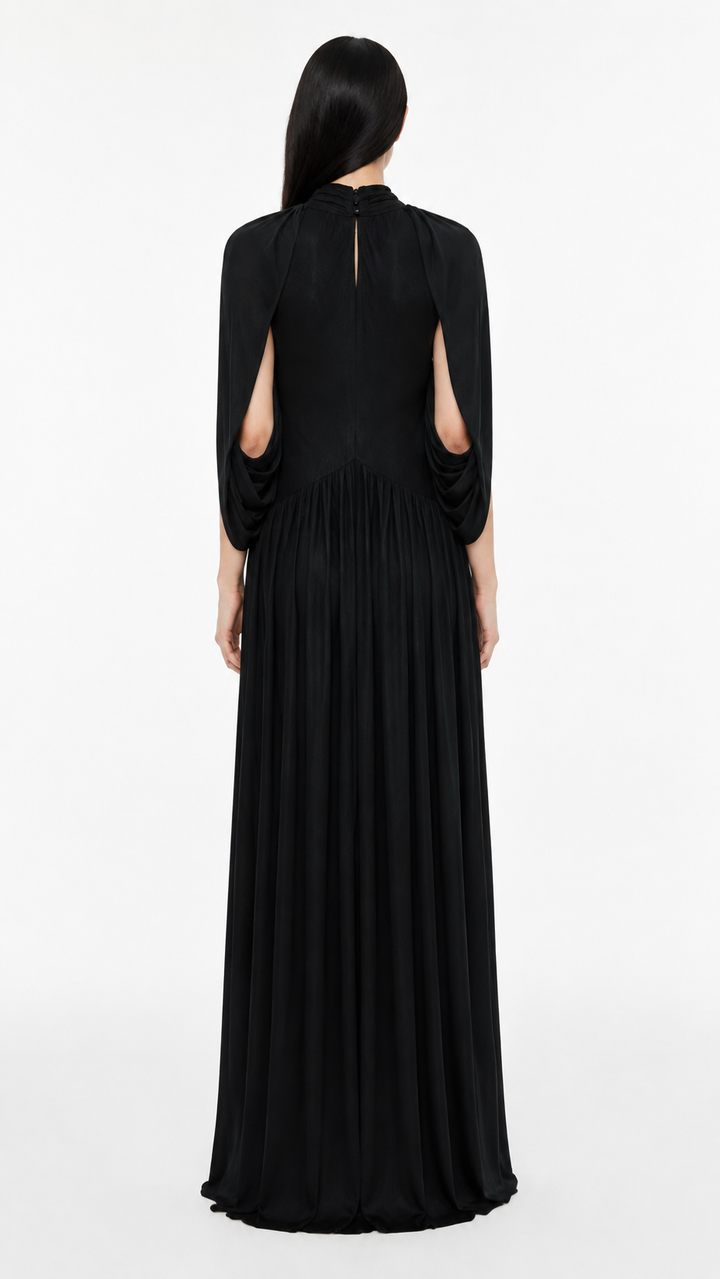 Sage Green Pleated Cape Maxi Dress – LAVENIA