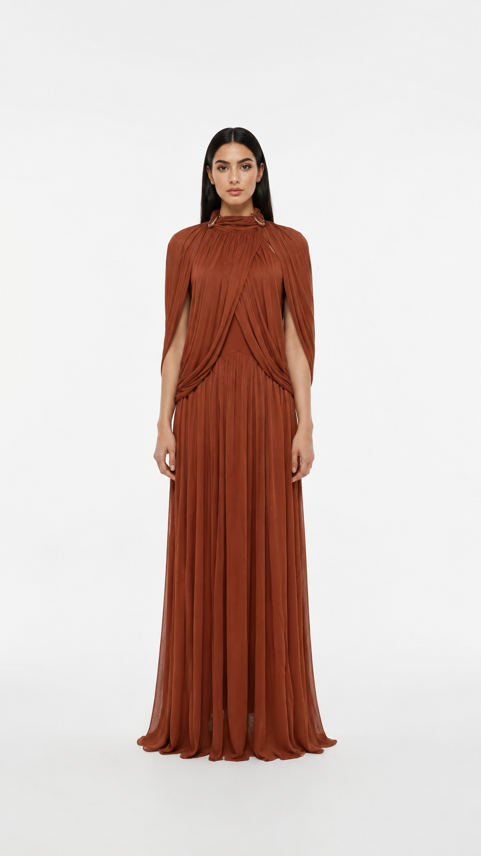 Sage Green Pleated Cape Maxi Dress – LAVENIA