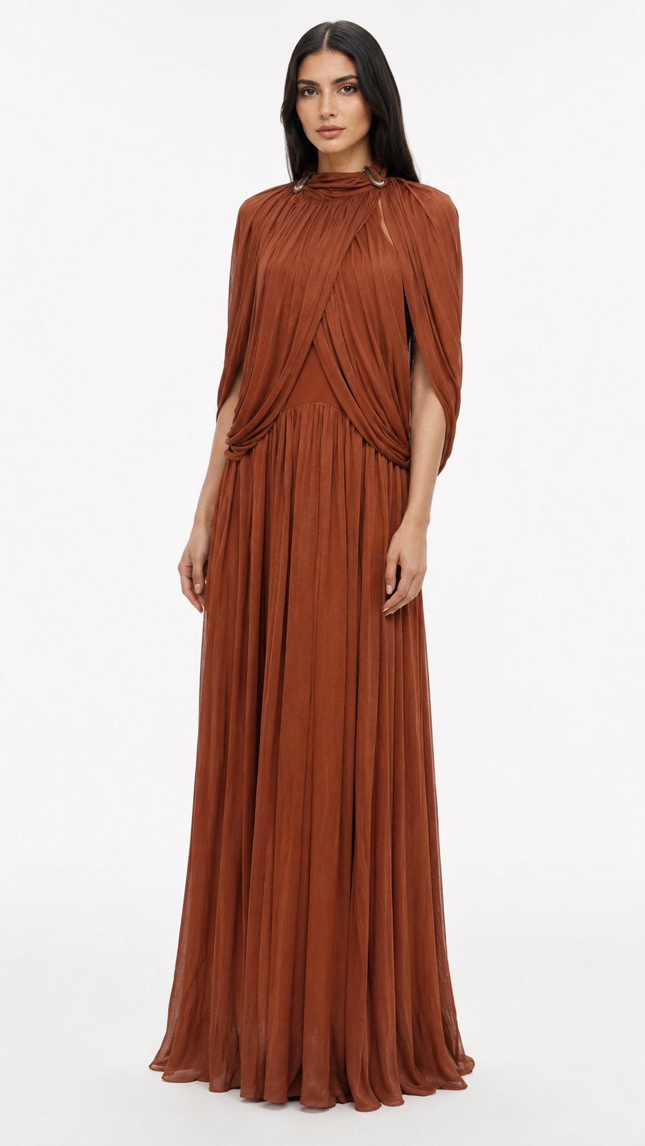 Sage Green Pleated Cape Maxi Dress – LAVENIA