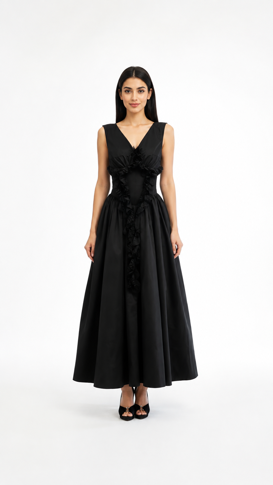 Black Floral Appliqué Midi Dress – MARIELLE