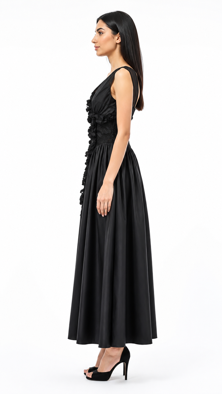 Black Floral Appliqué Midi Dress – MARIELLE