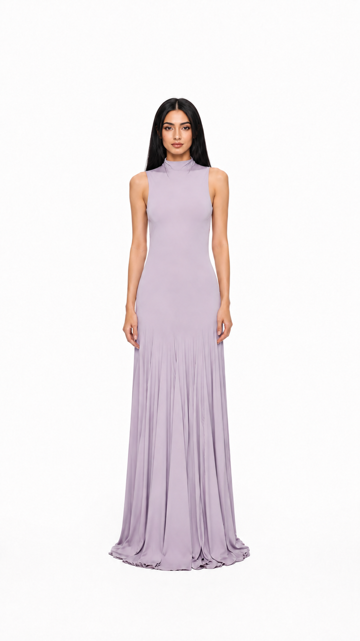 Lilac High-Neck Flowy Evening Gown – LAVÉRA