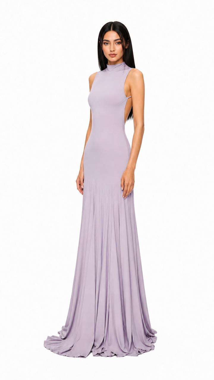Lilac High-Neck Flowy Evening Gown – LAVÉRA