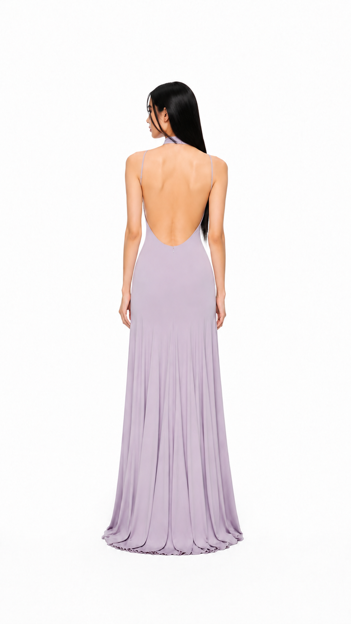 Lilac High-Neck Flowy Evening Gown – LAVÉRA