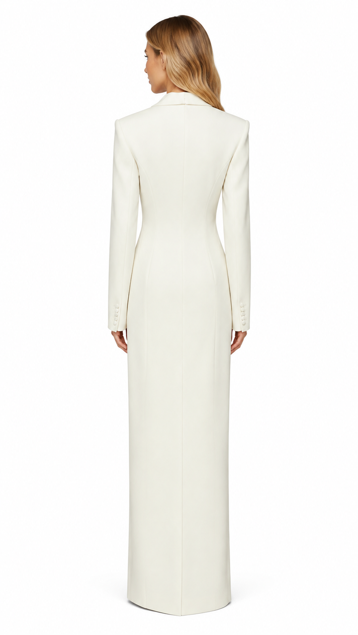 Ivory Plunge Neck Structured Evening Gown – AVÉLINA