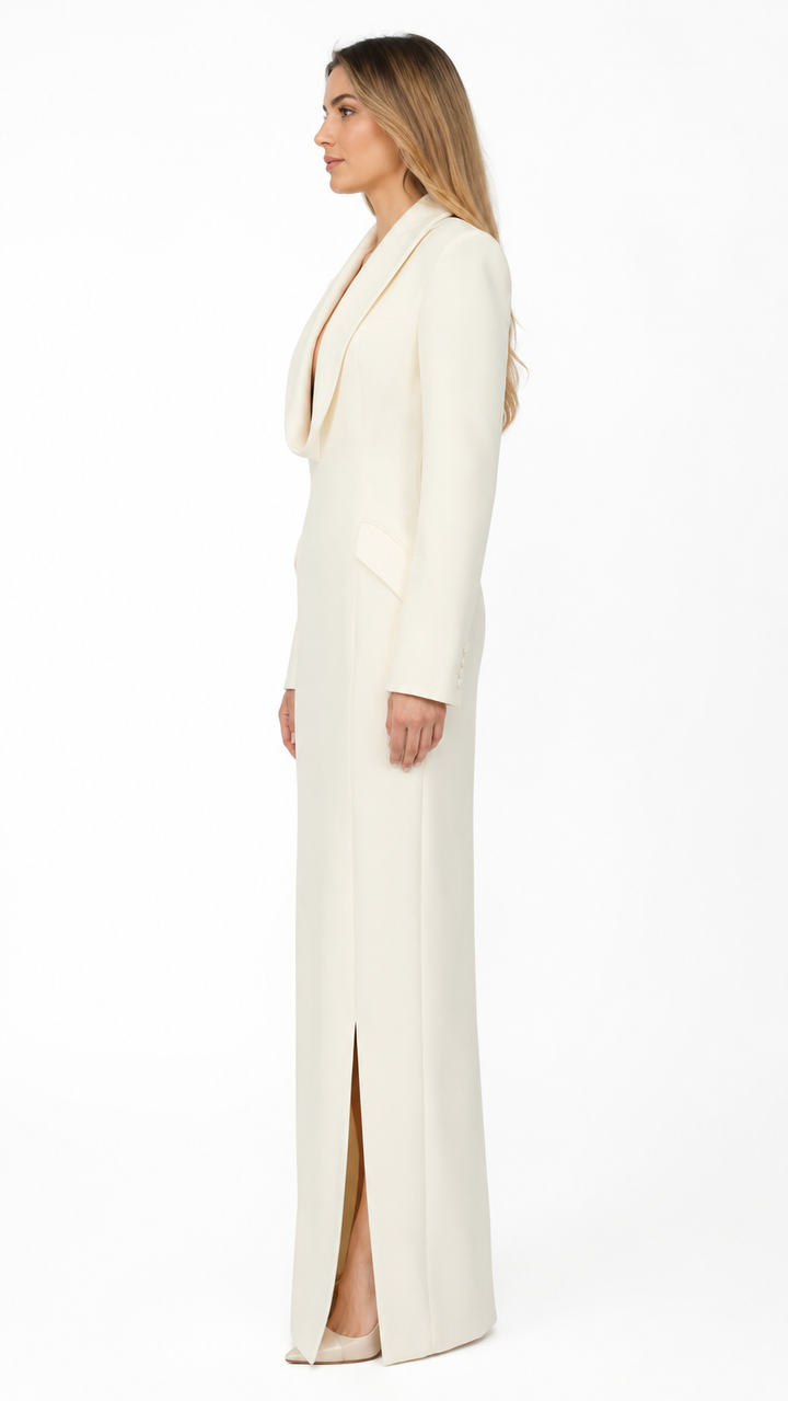 Ivory Plunge Neck Structured Evening Gown – AVÉLINA