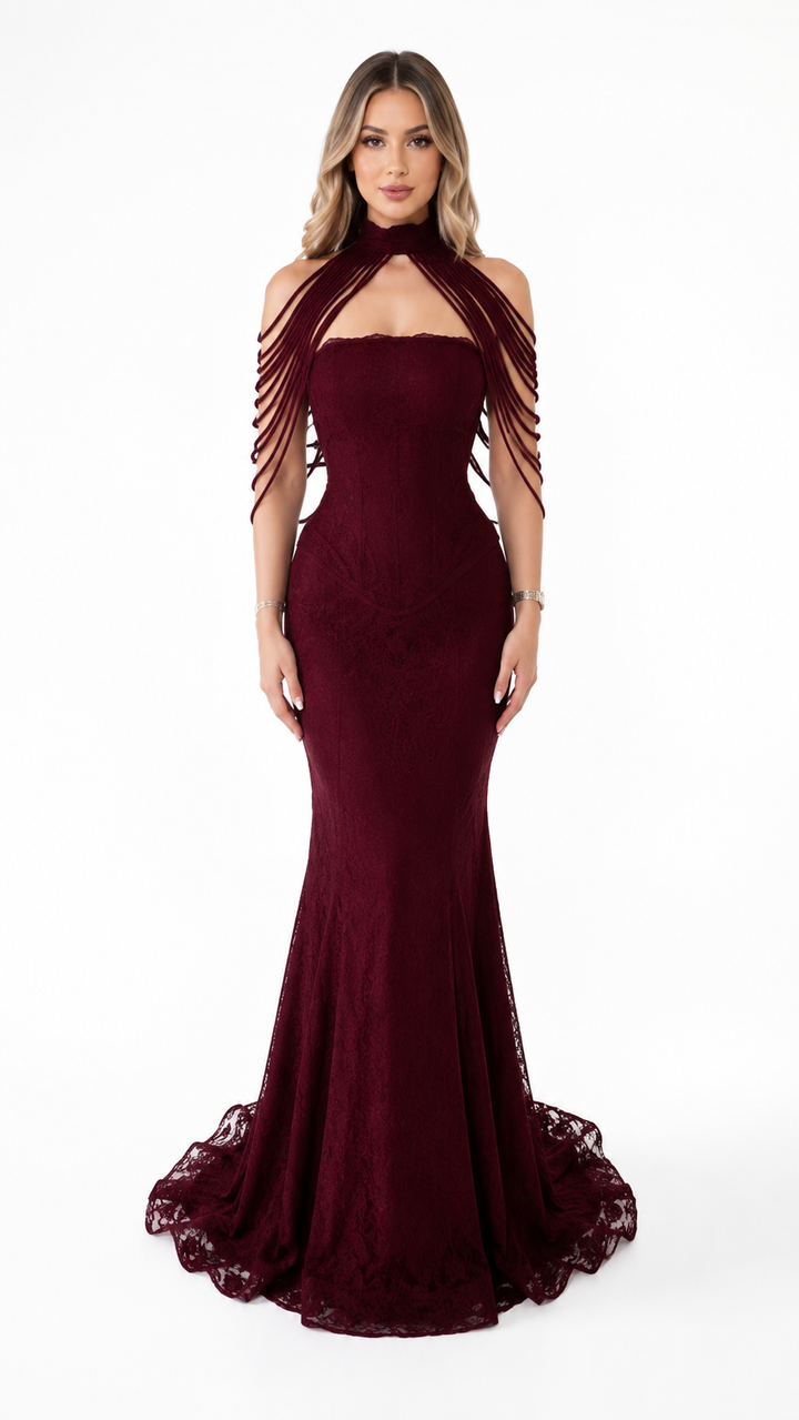 Black Corset Cape Evening Gown – VÉRONIA
