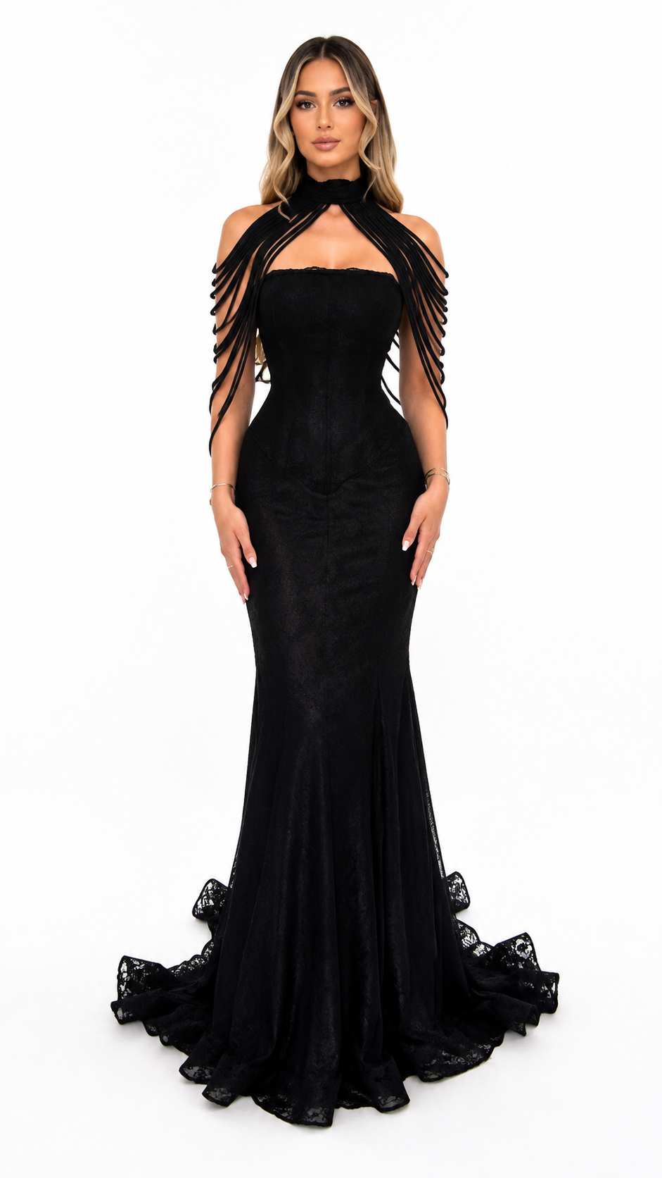 Black Corset Cape Evening Gown – VÉRONIA