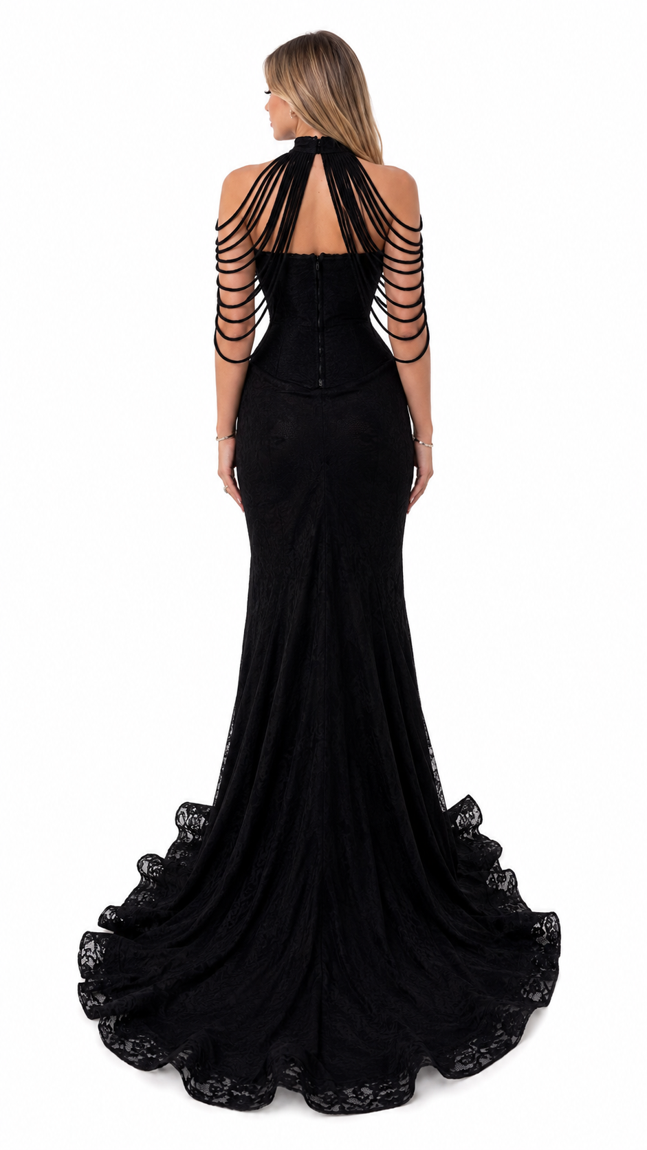 Black Corset Cape Evening Gown – VÉRONIA