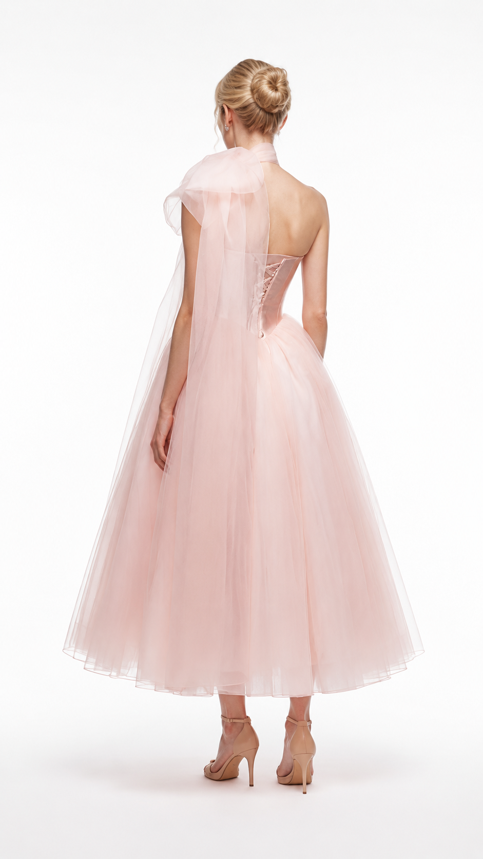 Blush Pink Corset Tulle Midi Gown – AURELIA
