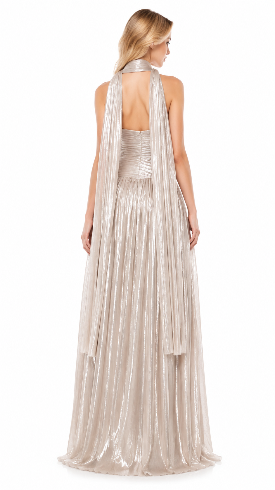 Blush Shimmer Draped Evening Gown – ELYSÉA