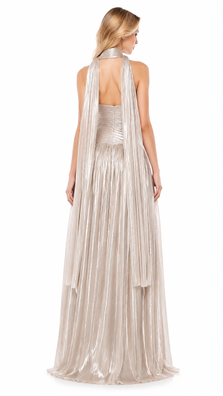 Blush Shimmer Draped Evening Gown – ELYSÉA