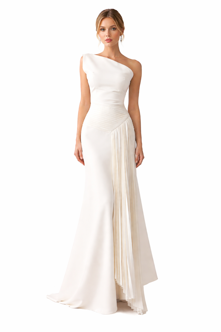 One-Shoulder Pleated Panel Maxi Dress – ELISE