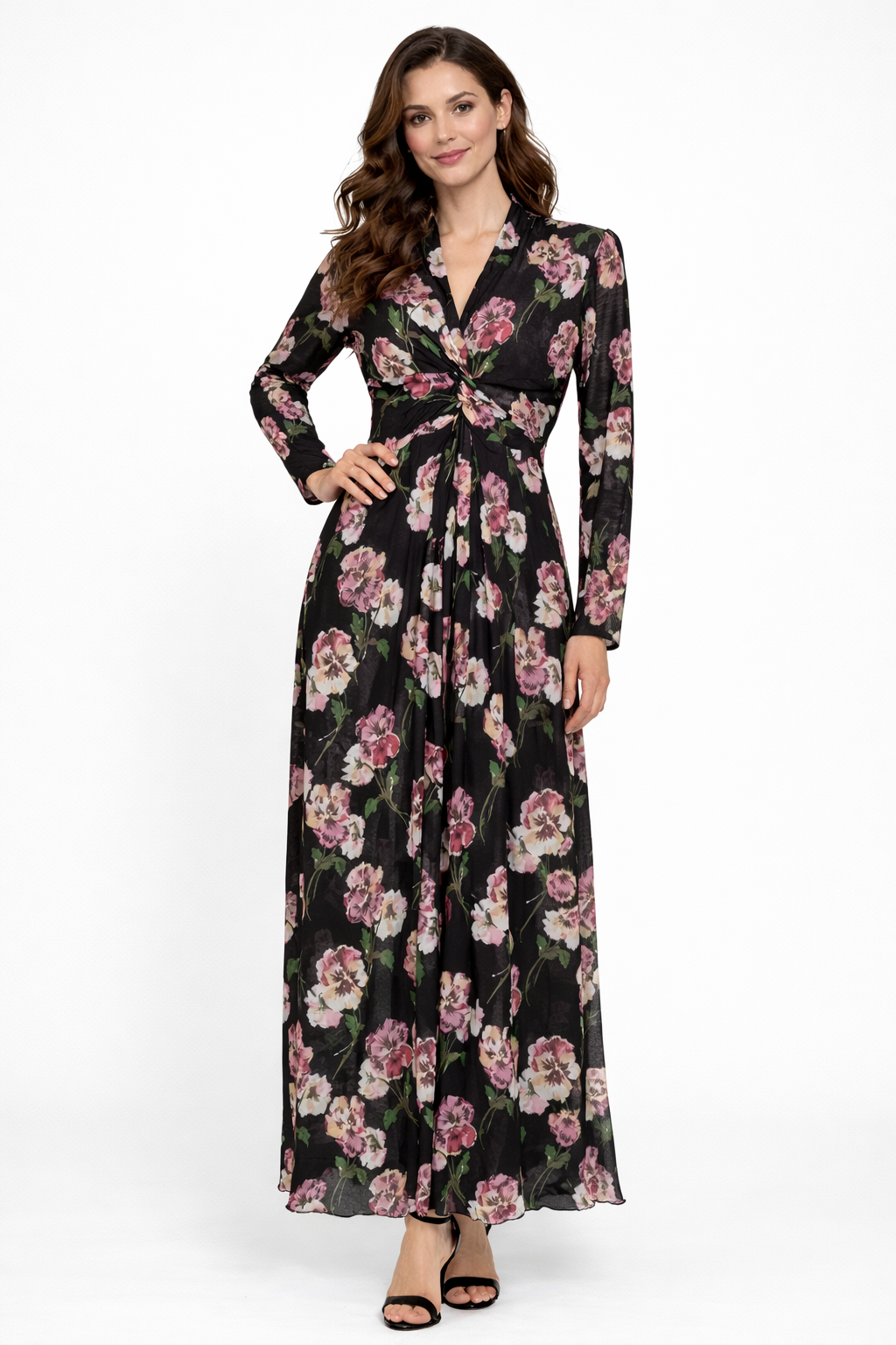 long-sleeve floral wrap maxi dress – ROSALYN –