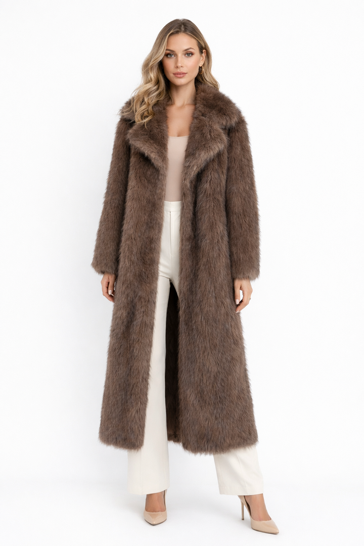 Long faux fur coat with wide lapel collar – CLOUD