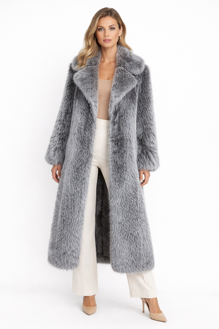 Long faux fur coat with wide lapel collar – CLOUD