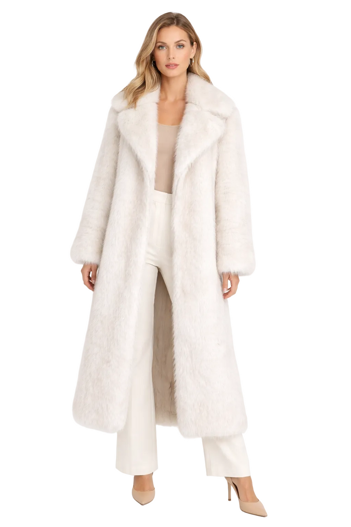 Long faux fur coat with wide lapel collar – CLOUD