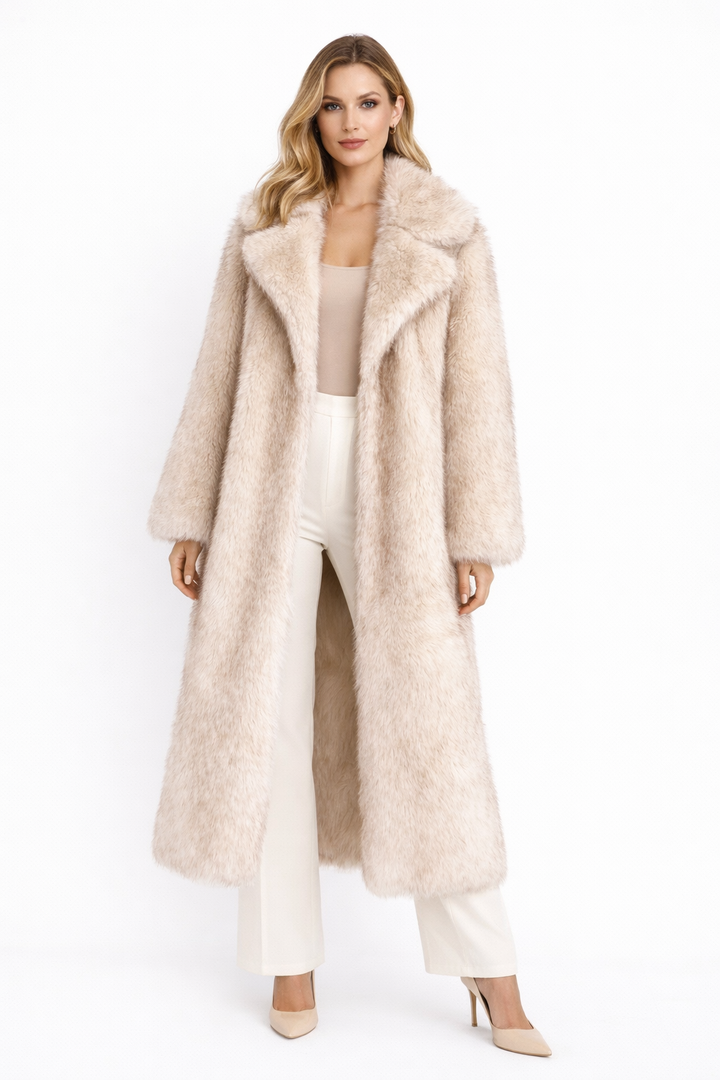 Long faux fur coat with wide lapel collar – CLOUD
