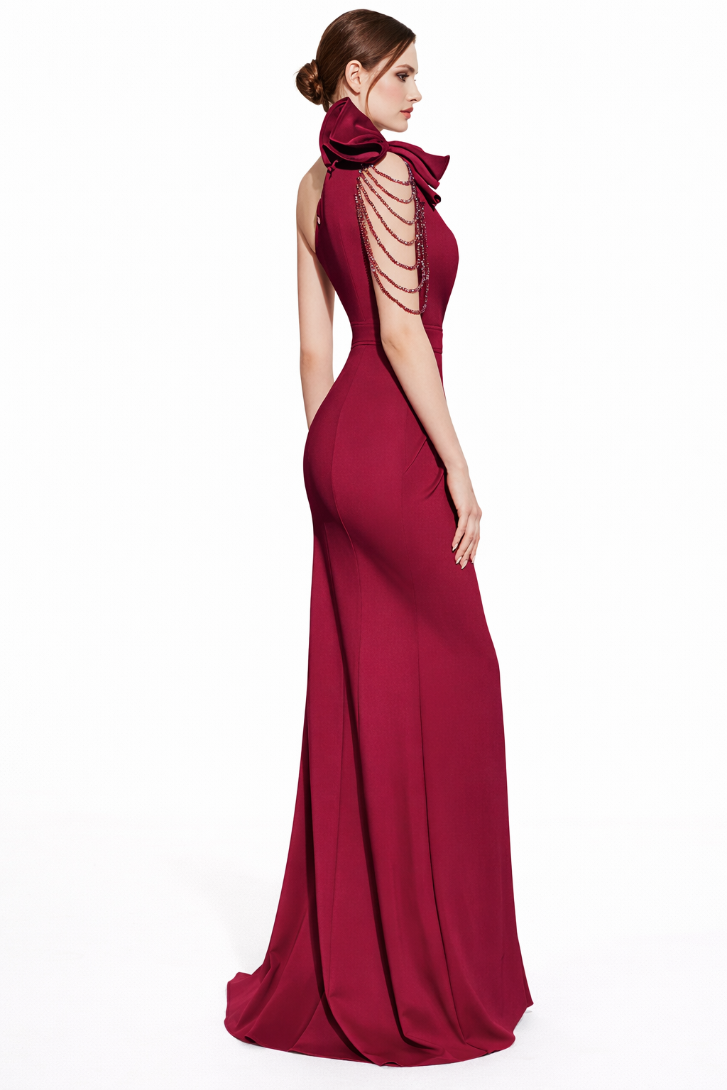 one-shoulder maxi dress with floral appliqué and thigh-high slit – RUB –