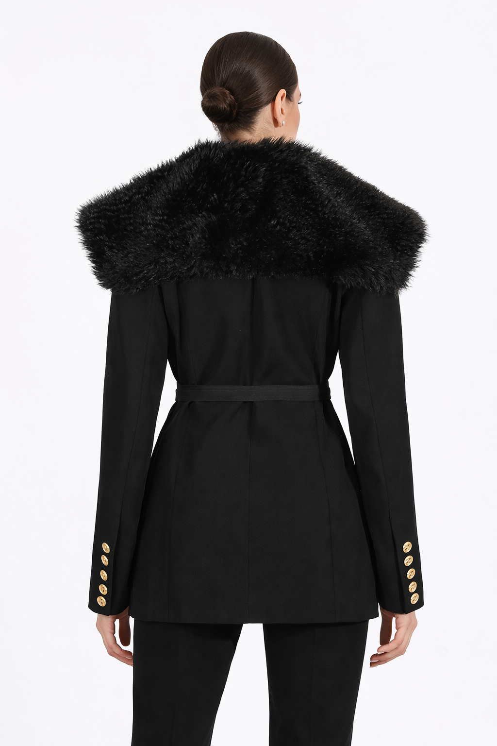 tailored belted blazer with faux fur collar – BARAA