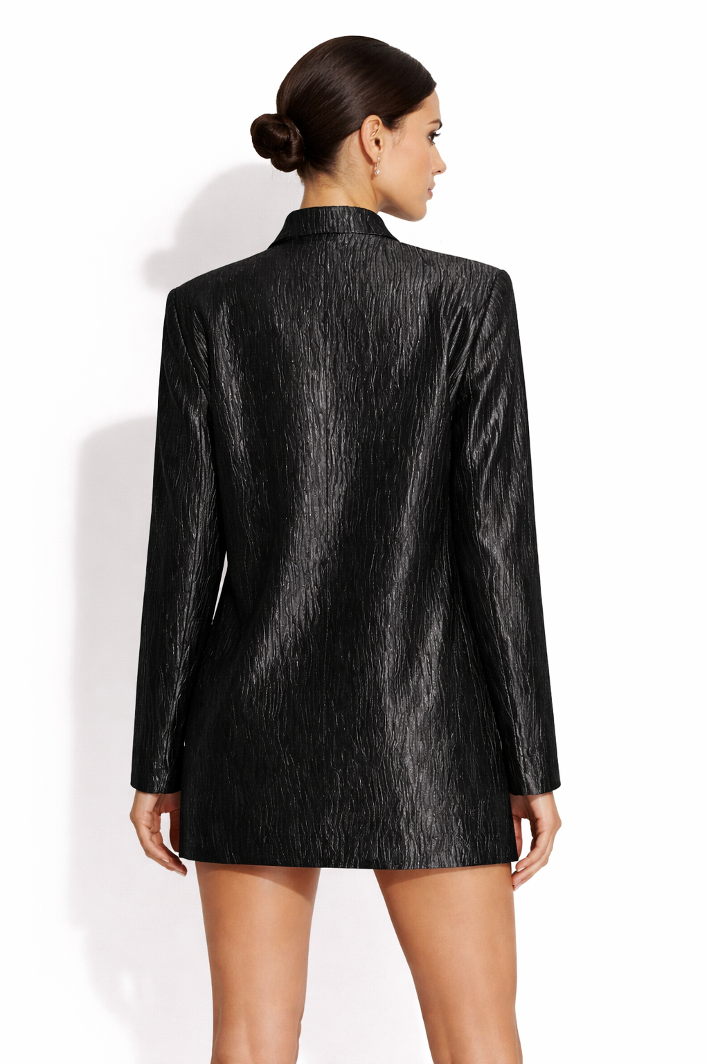 textured double-breasted blazer dress with tailored waist – GAMAL