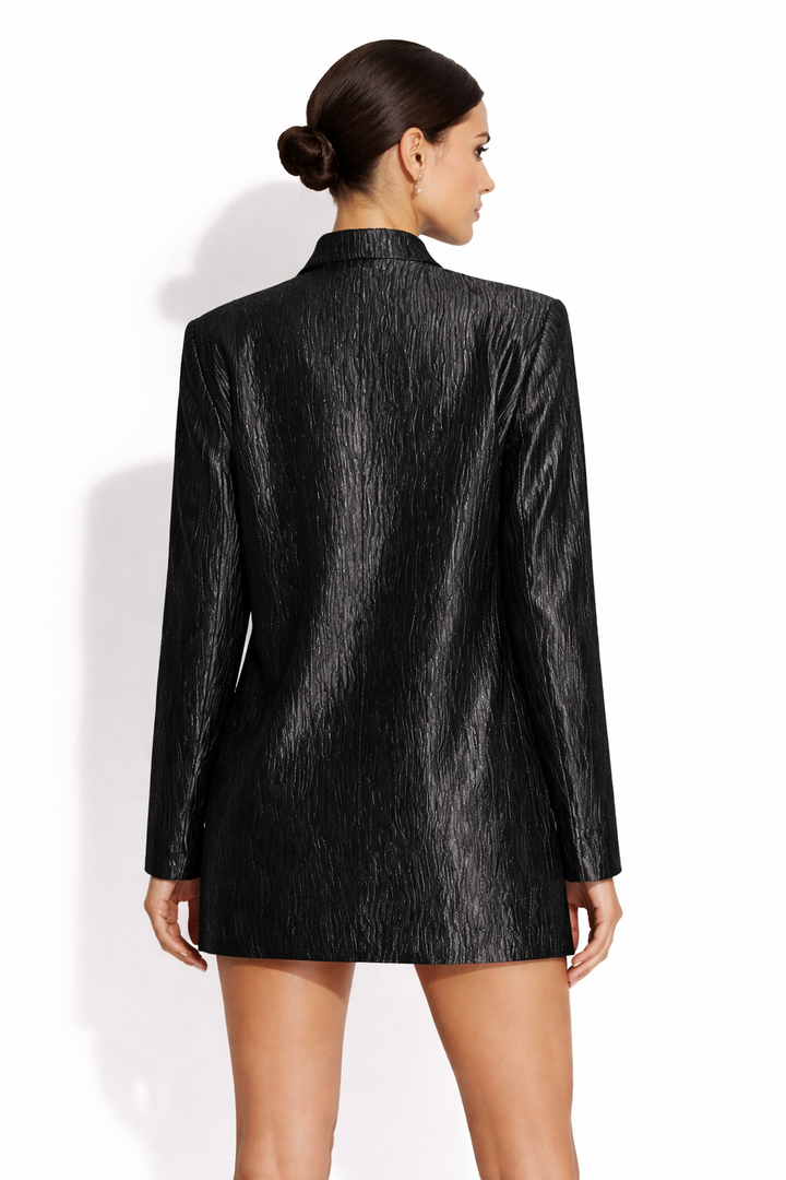 textured double-breasted blazer dress with tailored waist – GAMAL