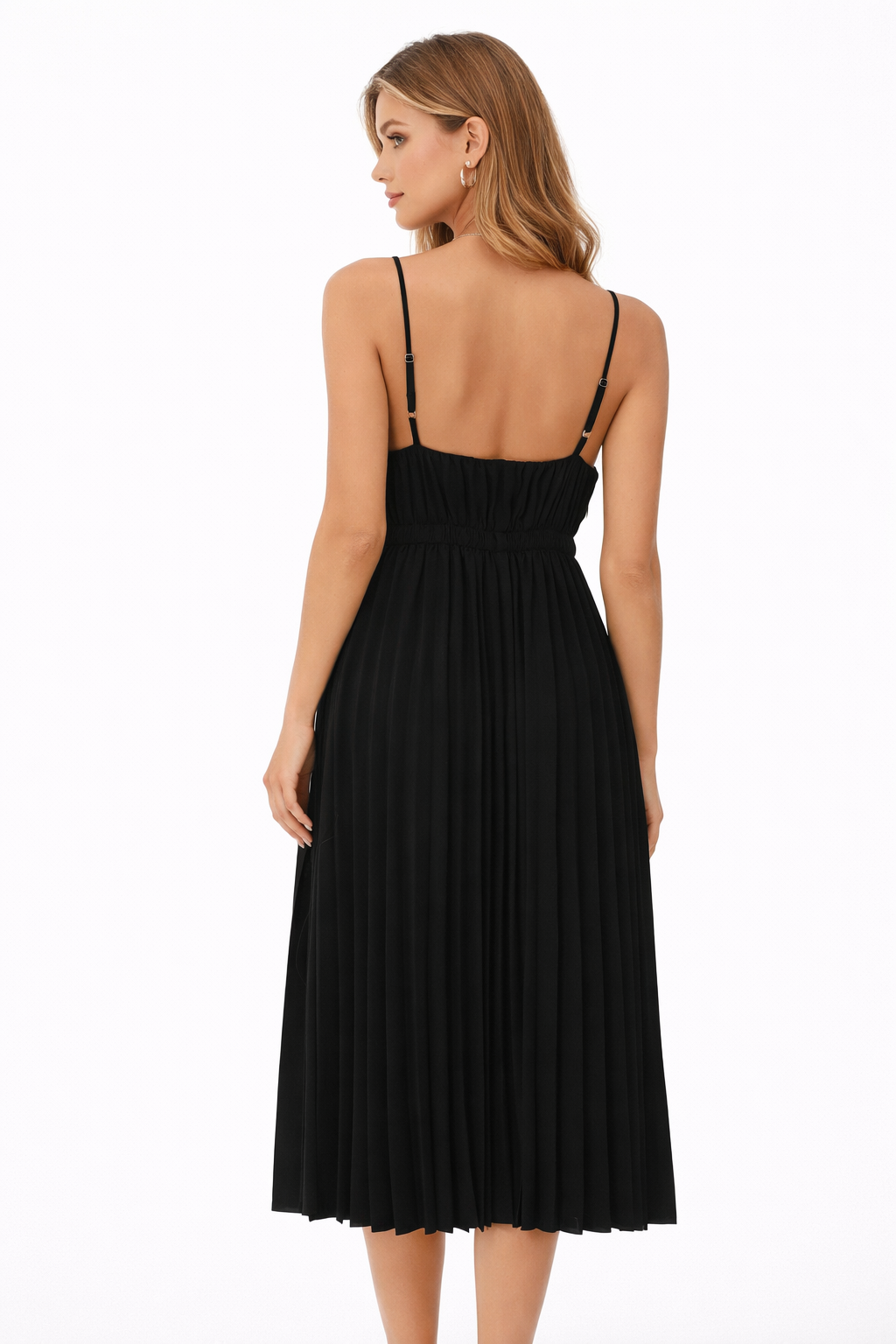 pleated midi dress with bow-front cutout bodice – LUMIÈRE