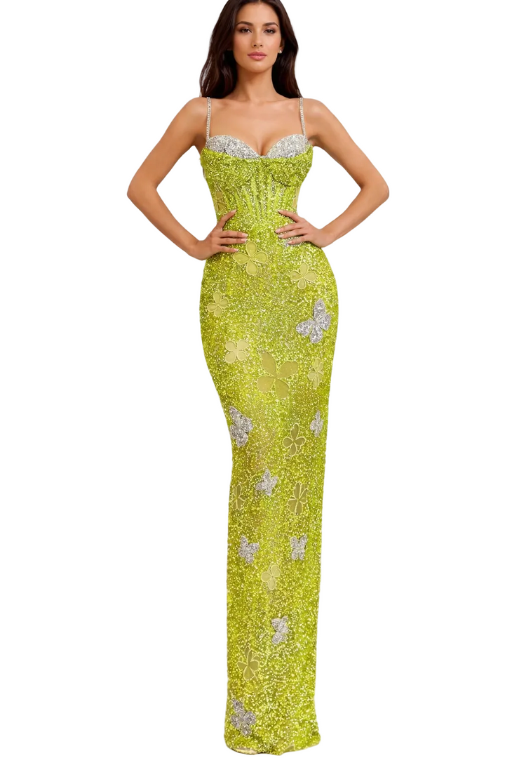 embellished corset maxi dress with floral appliqué – VERDÉA