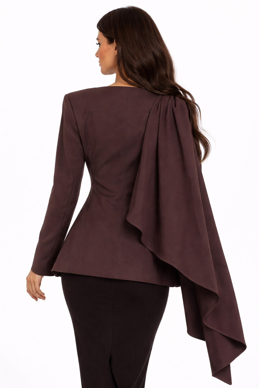 Draped Cape Blazer with Tailored Pants – AURORA