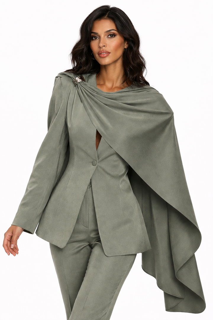 Draped Cape Blazer with Tailored Pants – AURORA