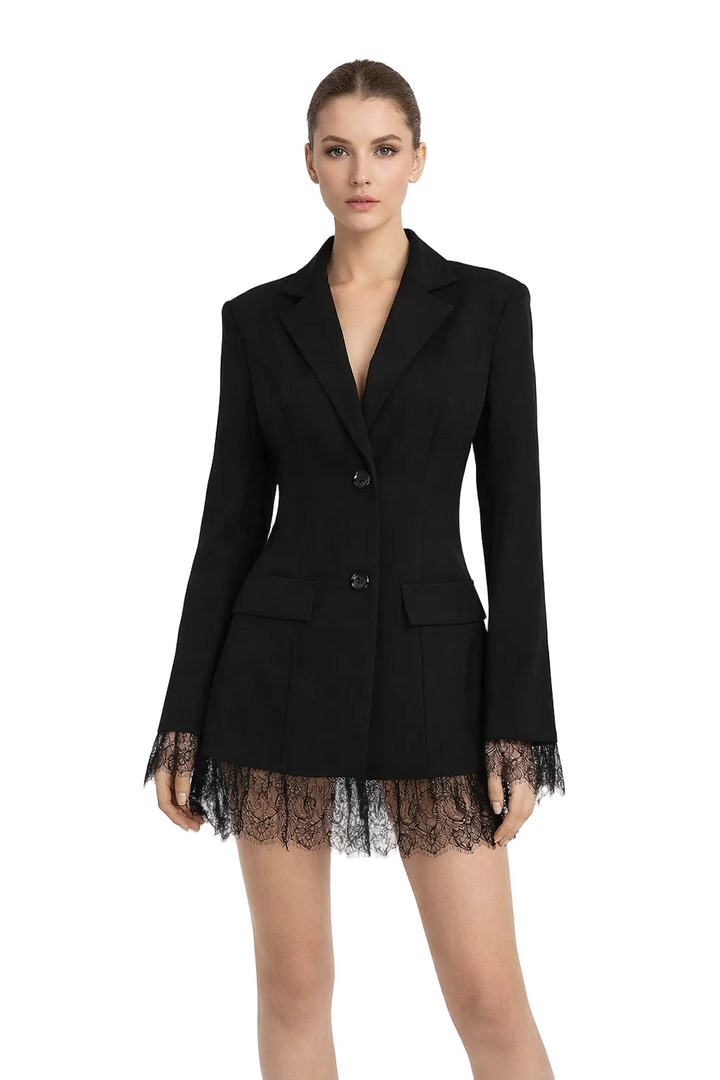 Tailored blazer dress with lace hem – SALAH