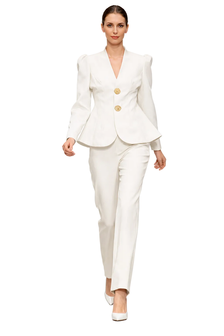 Tailored V-Neck Blazer & Straight-Leg Pants Set – RUBY