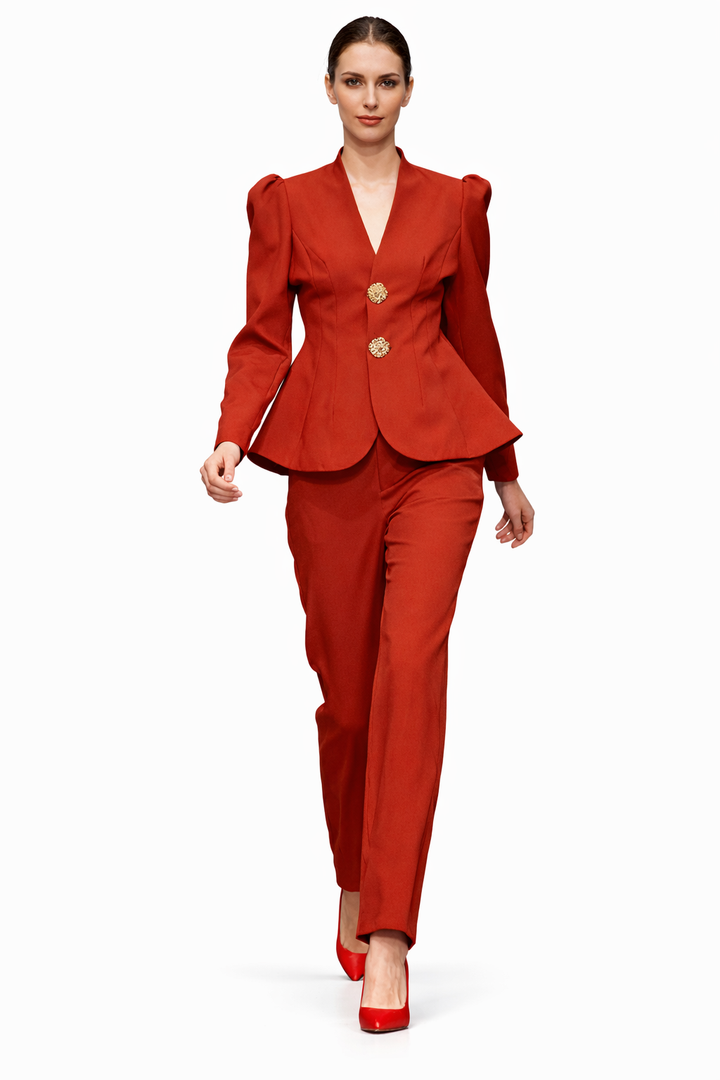 Tailored V-Neck Blazer & Straight-Leg Pants Set – RUBY