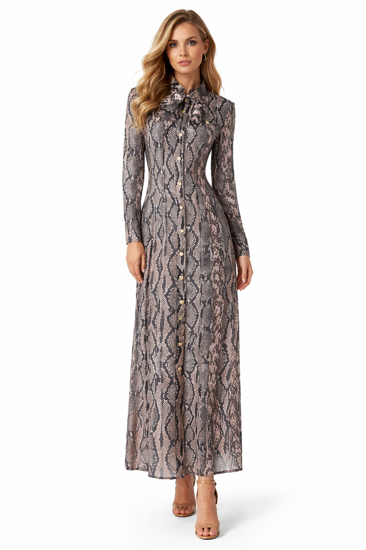 Snakeskin Print Buttoned Maxi Dress – SERENA