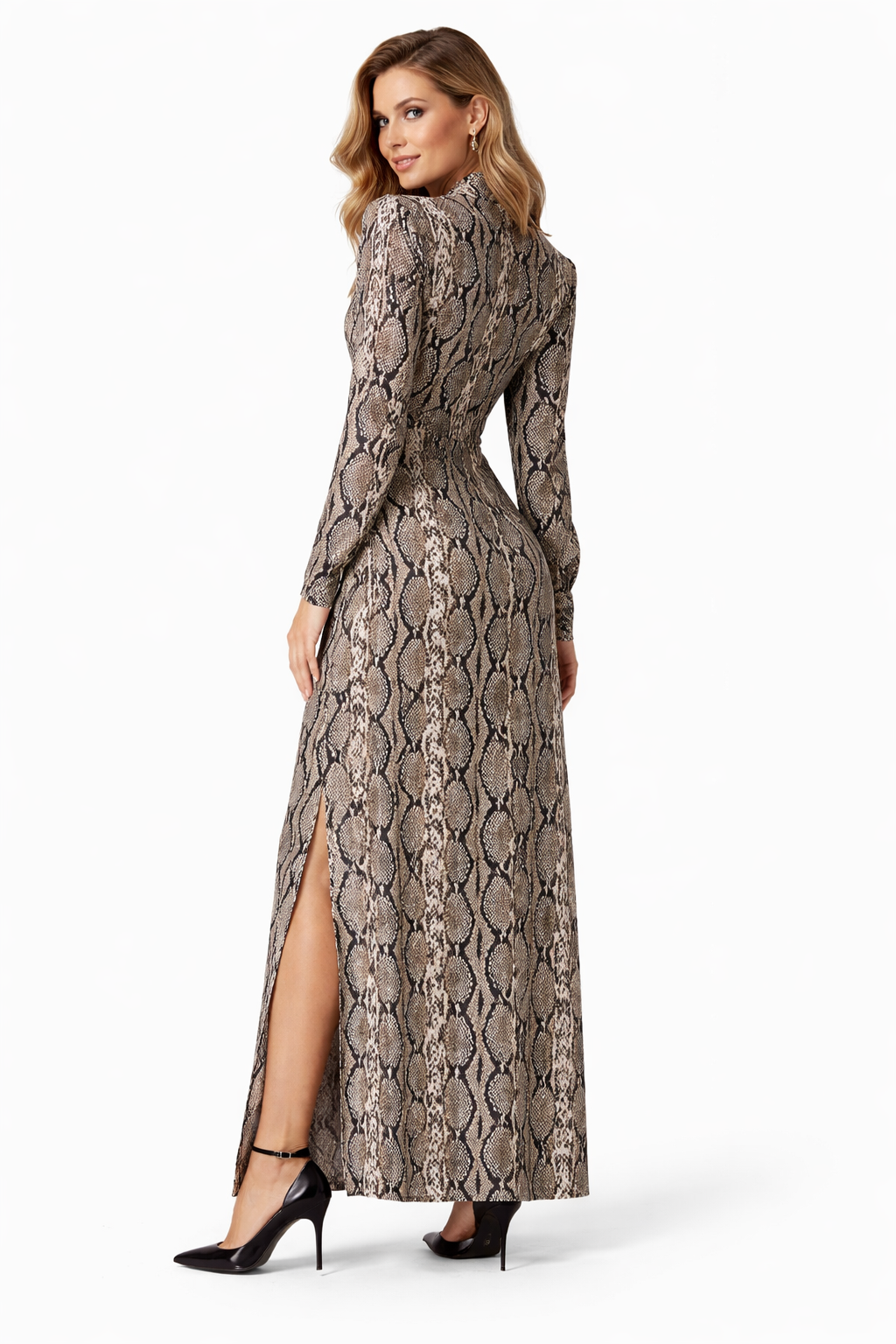 Snakeskin Print Buttoned Maxi Dress – SERENA –