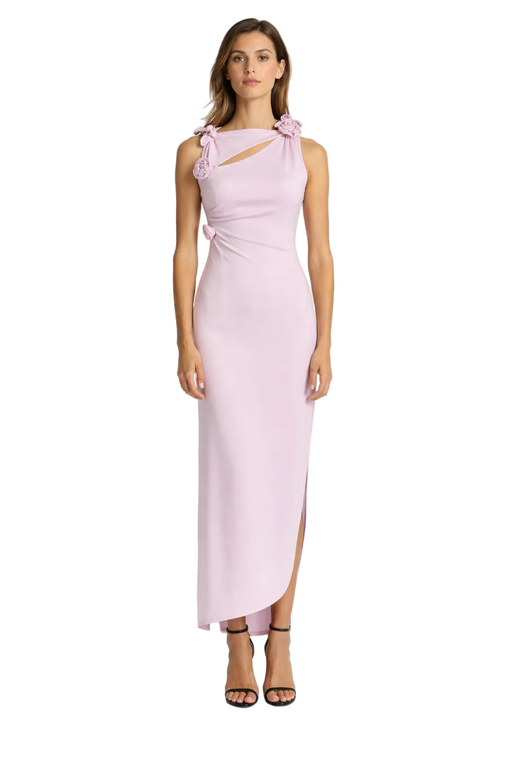 one-shoulder column maxi dress with floral appliqué – LILIA