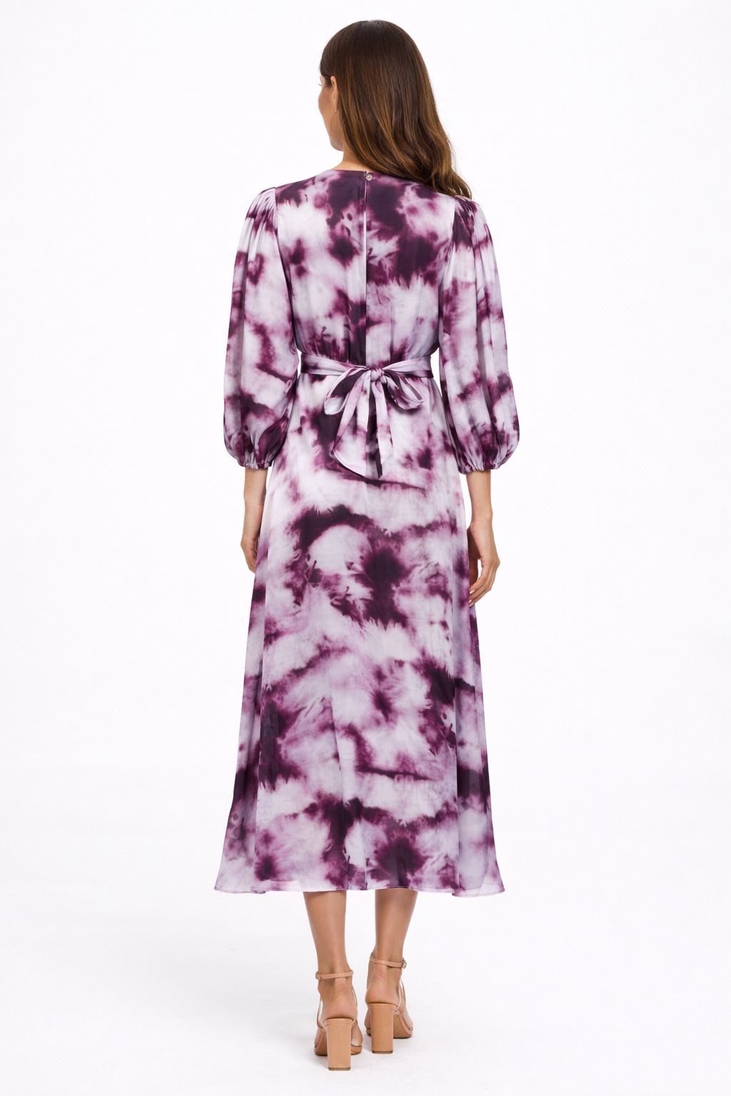 long-sleeve tie-dye wrap maxi dress with belt – AMARA