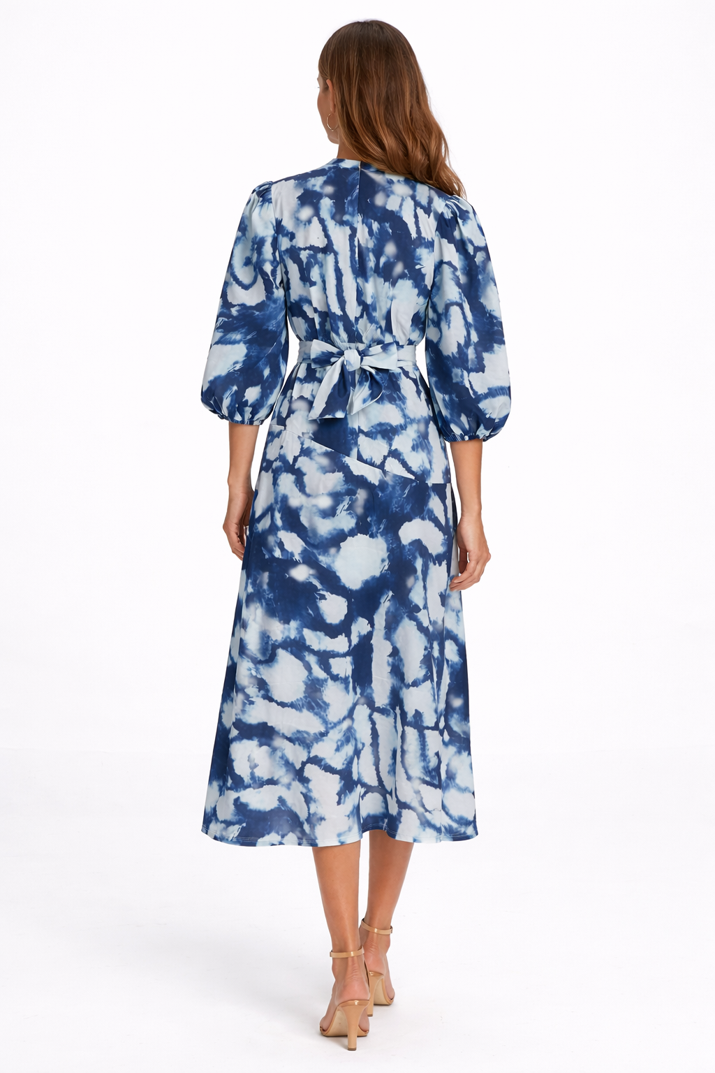 long-sleeve tie-dye wrap maxi dress with belt – AMARA