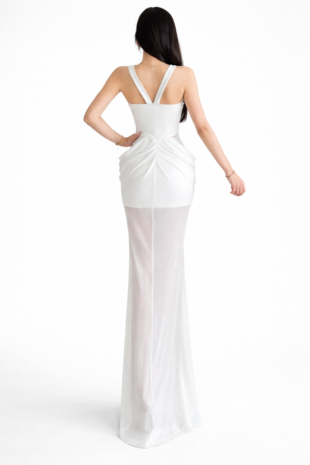 sheer mesh maxi dress with embellished neckline – IVORY –