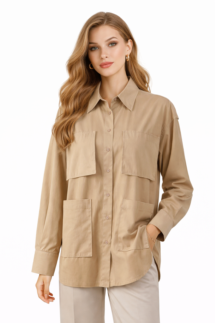 utility pocket button-down shirt with relaxed fit – BLUSHER