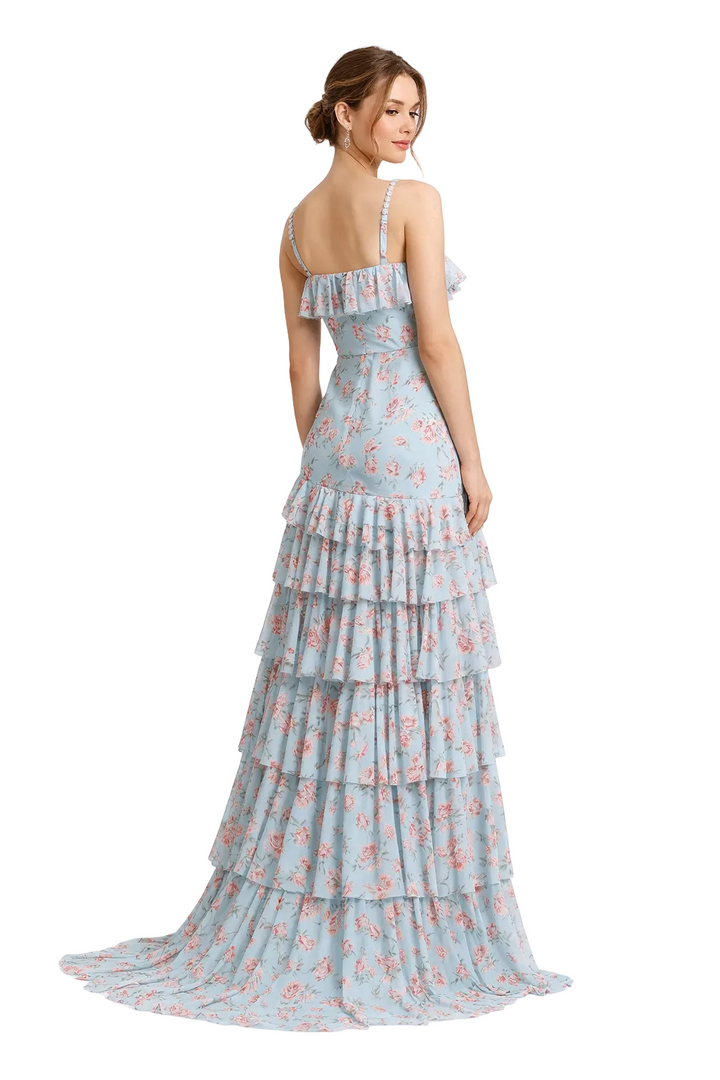 Floral Ruffle High-Low Dress with Spaghetti Straps – LUCINDA