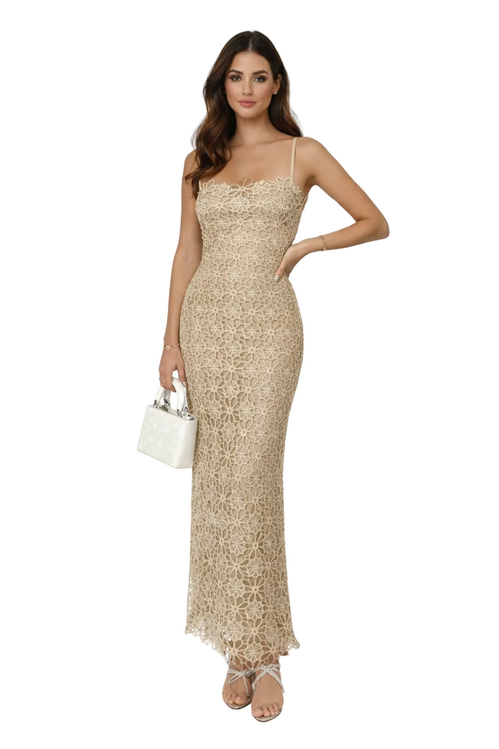 lace spaghetti-strap maxi dress – ELISE