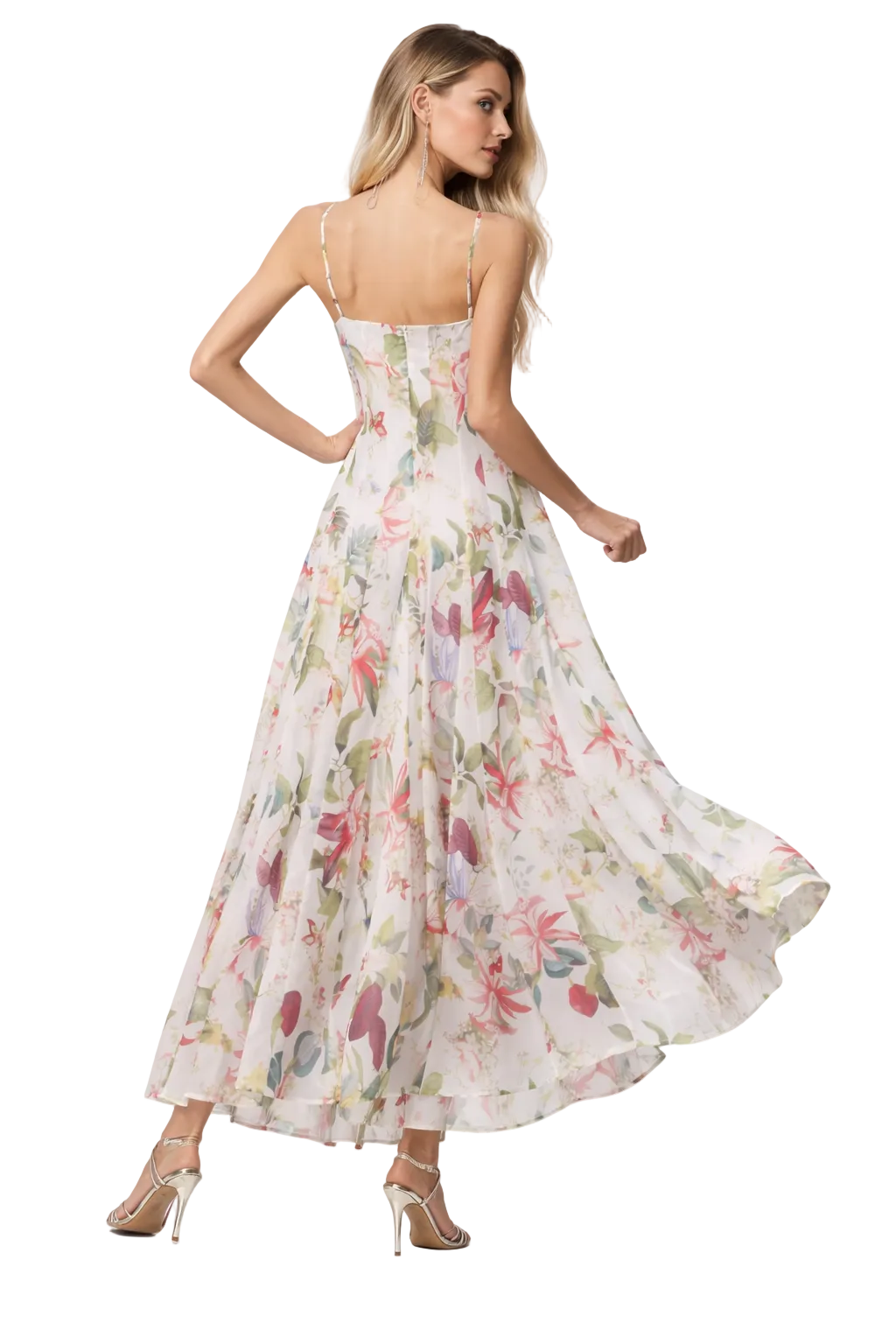 floral chiffon maxi dress with spaghetti straps – BLOSSOM –