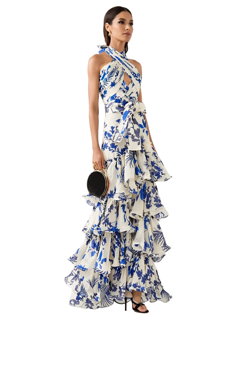 halter neck tiered ruffle maxi dress – AZURE