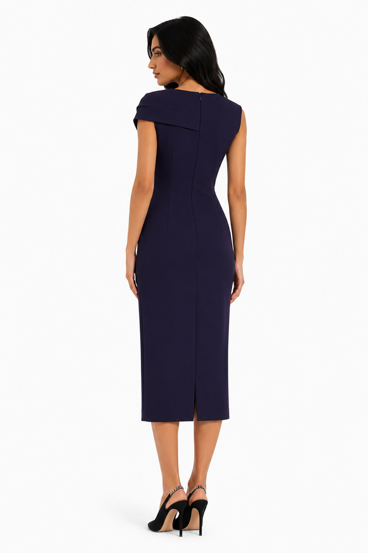 Asymmetric Draped Midi Dress - SALA